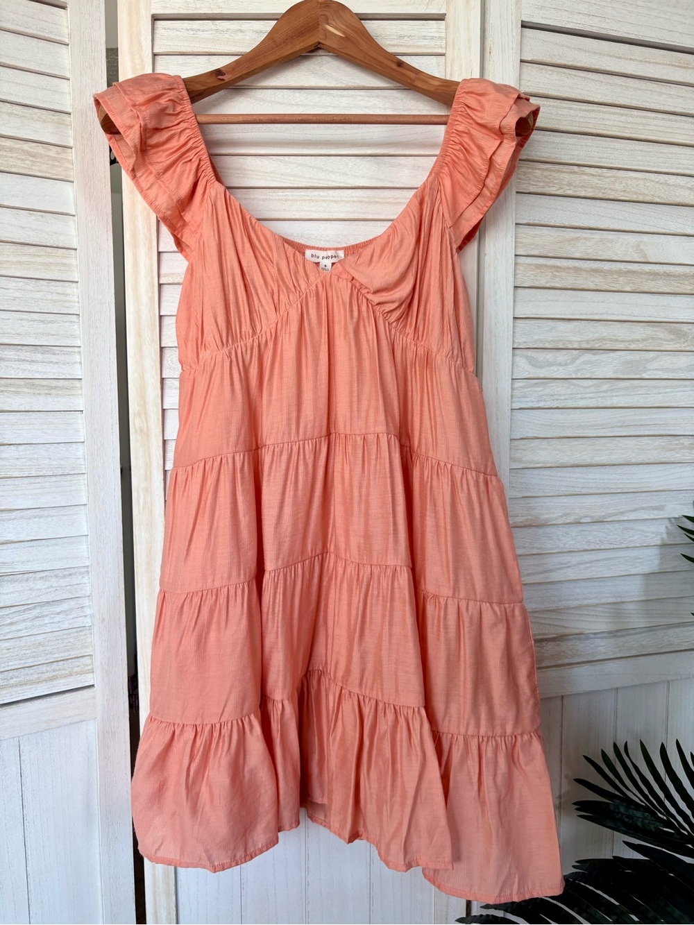 Blu Pepper Coral Tiered Mini Dress Small Ruffle Sleeve Boho Babydoll Rayon - Picture 2 of 12